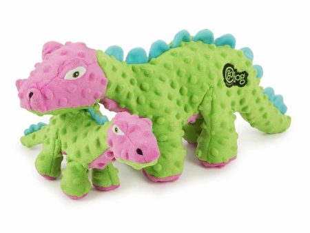 goDog Dino Spike w Chew Guard Green Pink Plush Dog Toy Small Discount